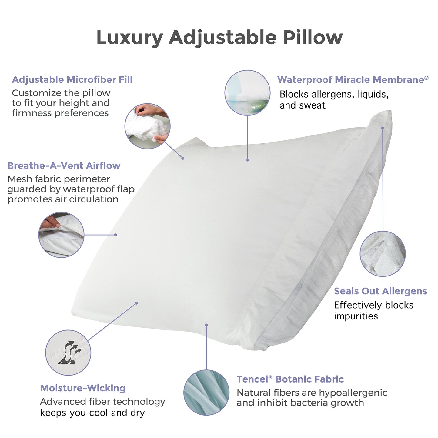 Adjustable Queen Cooling Pillow System, Waterproof & Breathable